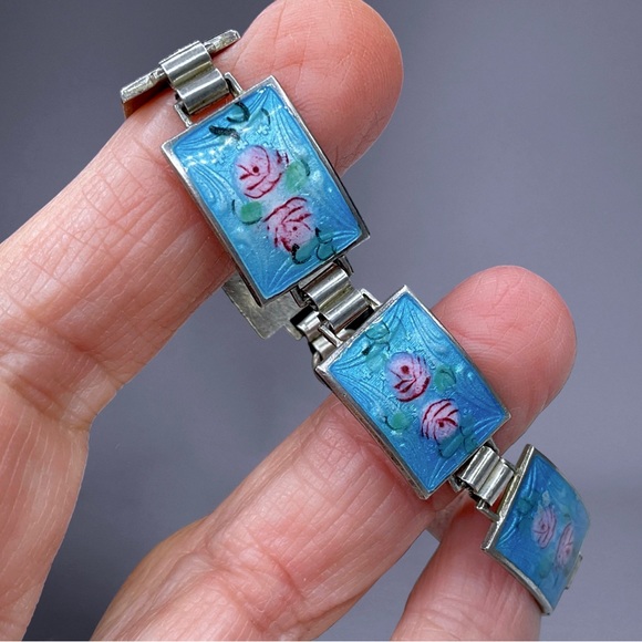 🌺Vintage Sterling Guilloche Enamel Bracelet - Picture 12 of 16